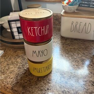 Rae Dunn Red, White, and Yellow Kitchen Canisters